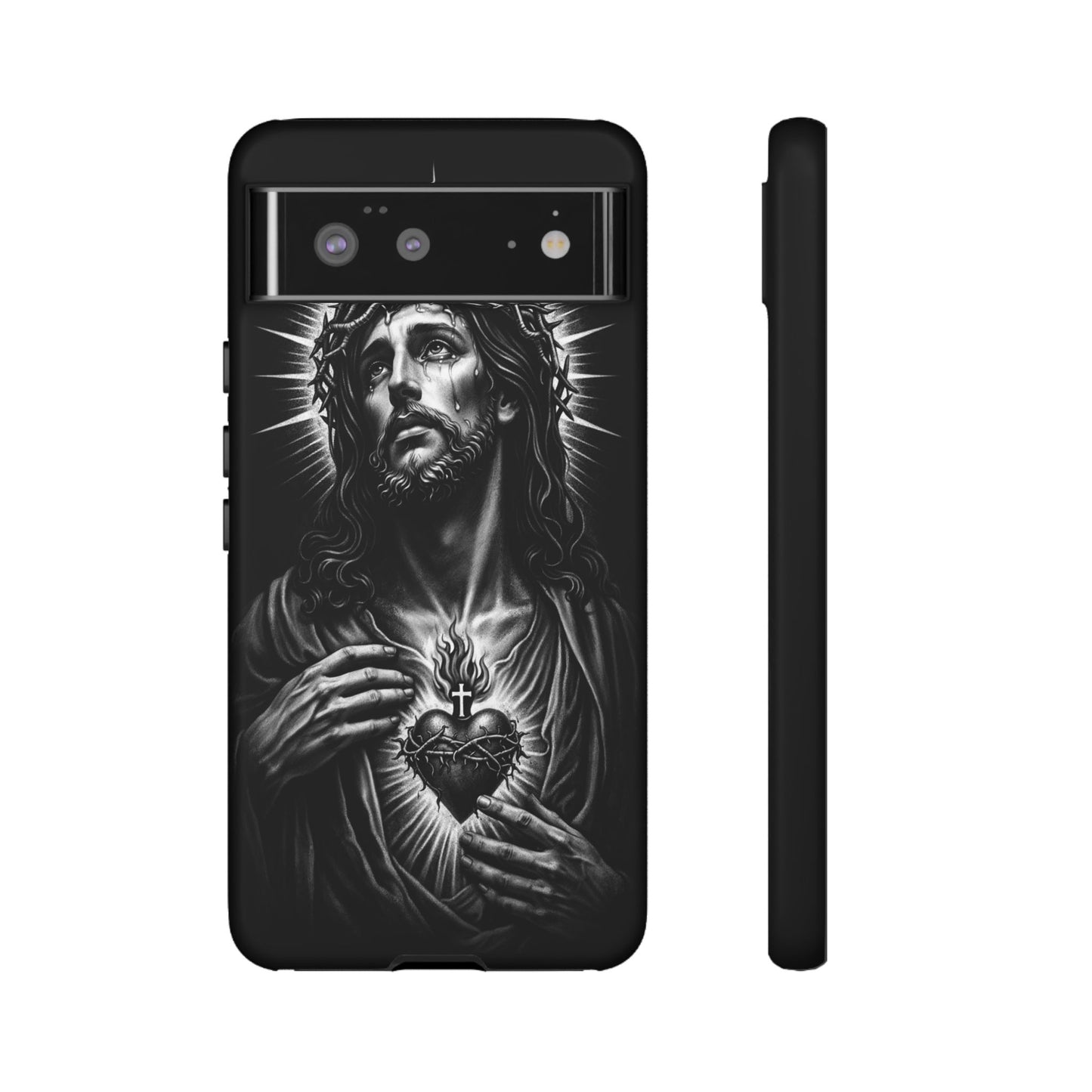 Jesus Sacred Heart Phone Case Black White Christian Faith Aesthetic