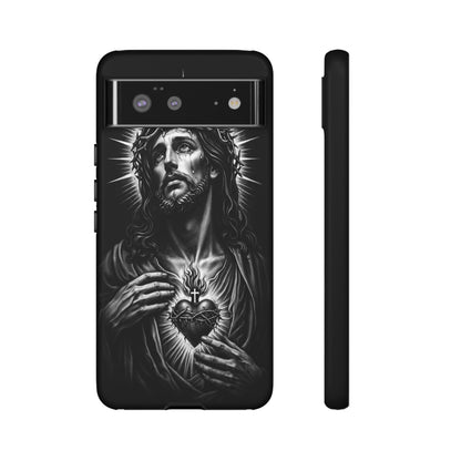 Jesus Sacred Heart Phone Case Black White Christian Faith Aesthetic