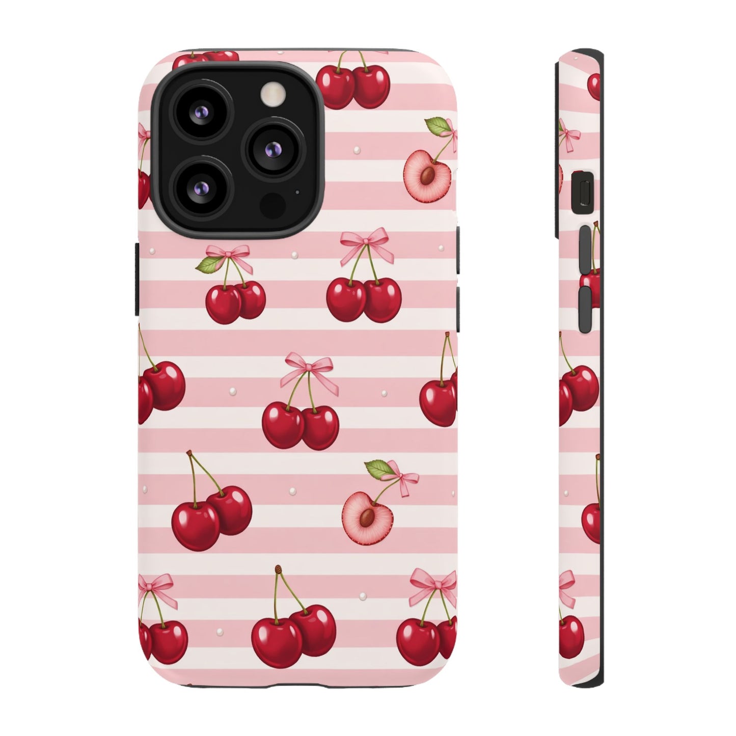 Coquette Cherry Bow Phone Case | Cute Pink Aesthetic Cherry Pattern Tough Case for iPhone & Samsung