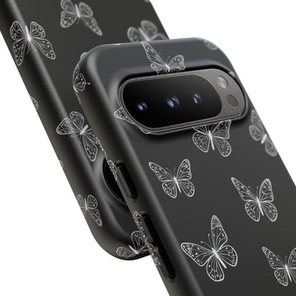 White Butterfly Pattern Phone Case – Dark Aesthetic Monochrome Tough Cover