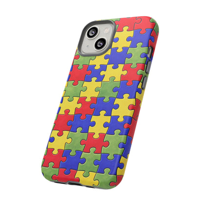Colorful Puzzle Phone Case, Autism Awareness Jigsaw Design, Tough Protective Case, iPhone & Samsung Case, Vibrant Puzzle Pattern