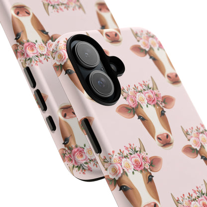Floral Cow Phone Case – Cute Pink Cow Print Tough Protective Case for Iphone, Samsung Galaxy and Pixel