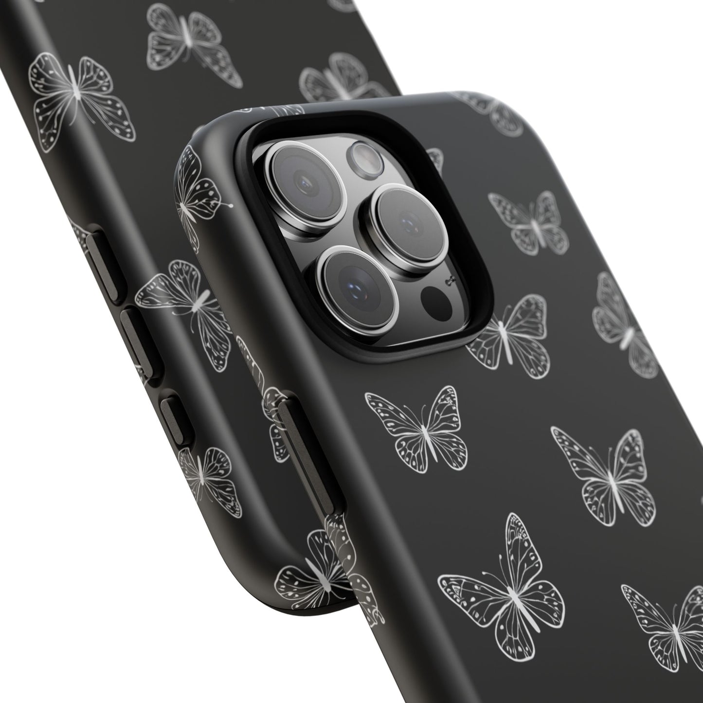 White Butterfly Pattern Phone Case – Dark Aesthetic Monochrome Tough Cover