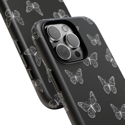 White Butterfly Pattern Phone Case – Dark Aesthetic Monochrome Tough Cover