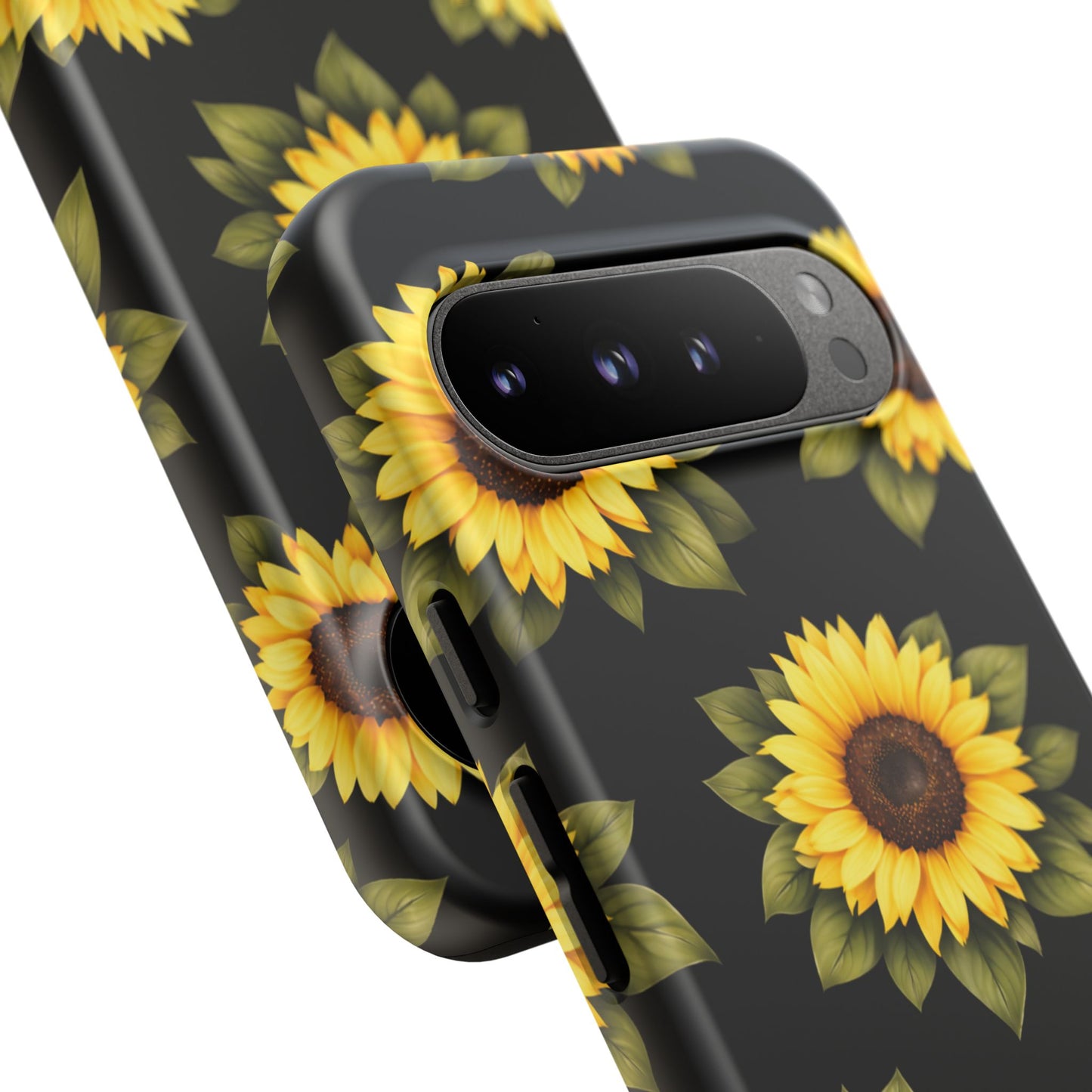 Sunflower Floral Tough Phone Case – Black Background Protective Cover for Iphone, Samsung Galaxy and Pixel