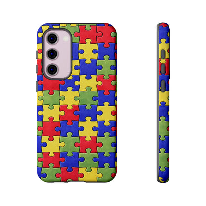 Colorful Puzzle Phone Case, Autism Awareness Jigsaw Design, Tough Protective Case, iPhone & Samsung Case, Vibrant Puzzle Pattern