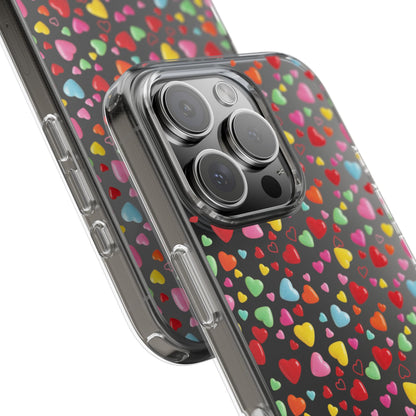 Colorful Heart Clear Phone Case | Impact-Resistant Valentine Aesthetic Case