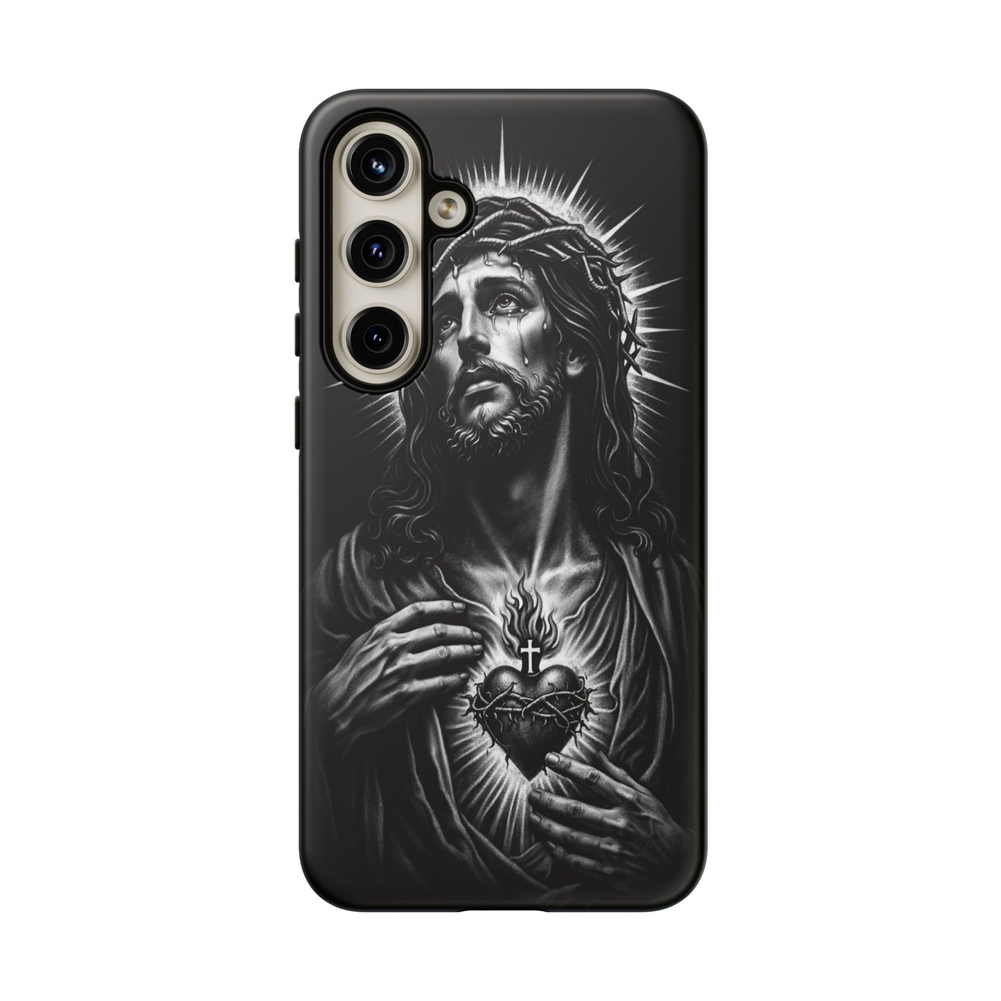 Jesus Sacred Heart Phone Case Black White Christian Faith Aesthetic