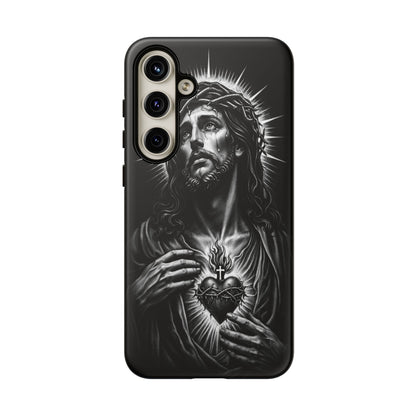 Jesus Sacred Heart Phone Case Black White Christian Faith Aesthetic