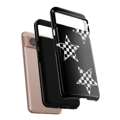 Checkered Star Tough Phone Case – Black Retro Graphic Protective Cover for Iphone, Samsung Galaxy and Pixel