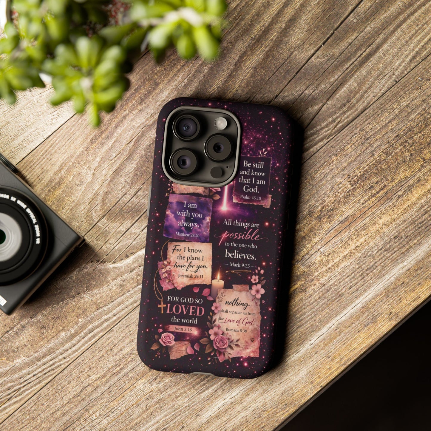 Christian Bible Verse Phone Case Pink Floral Faith Tough Protective Cover Gift