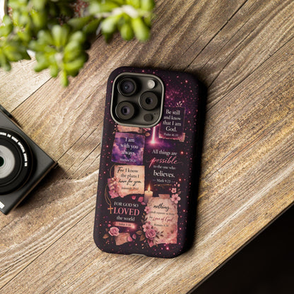 Christian Bible Verse Phone Case Pink Floral Faith Tough Protective Cover Gift