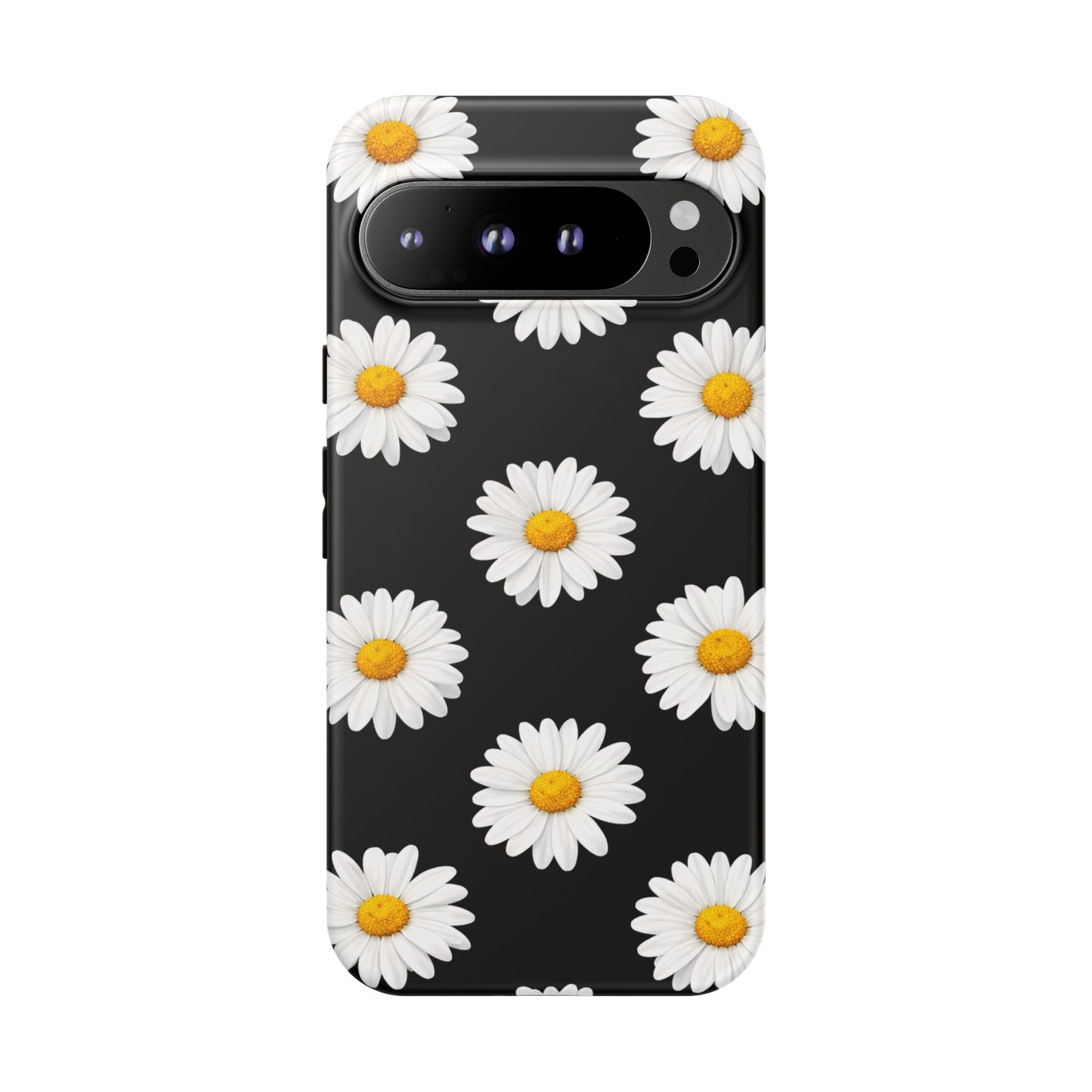 Black Daisy Floral Tough Phone Case – Cute Protective Cover for Iphone, Samsung Galaxy and Pixel