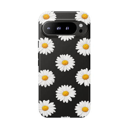 Black Daisy Floral Tough Phone Case – Cute Protective Cover for Iphone, Samsung Galaxy and Pixel
