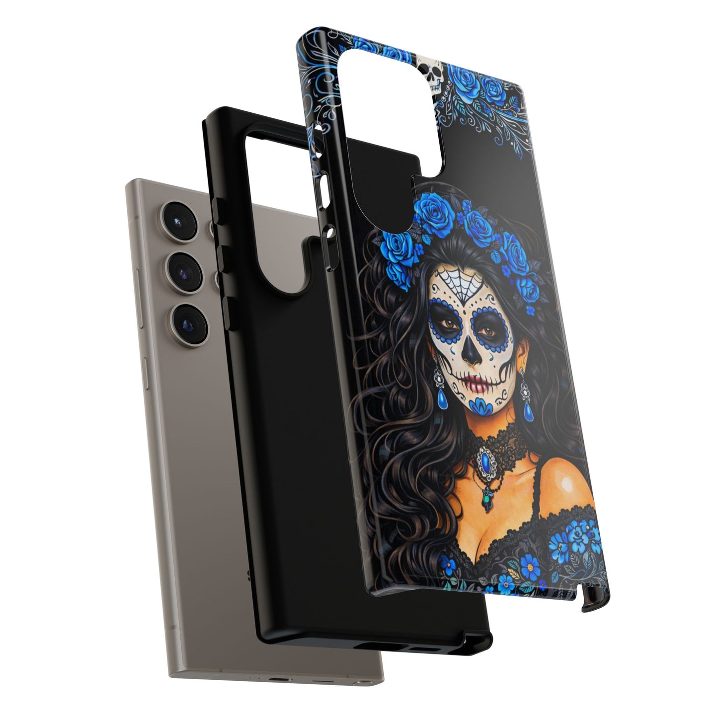 Blue Sugar Skull Woman Phone Case – Day of the Dead Aesthetic Tough Cover
