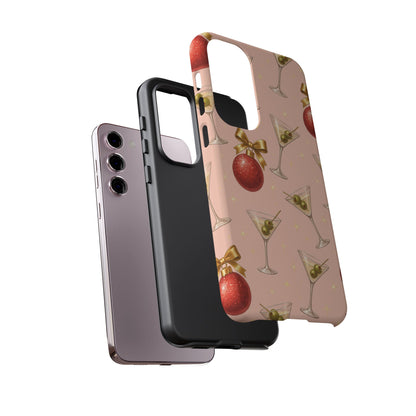 Cocktail Ornament Phone Case – Pink Martini & Cherry Pattern | Glossy or Matte for Iphone, Samsung Galaxy and Pixel