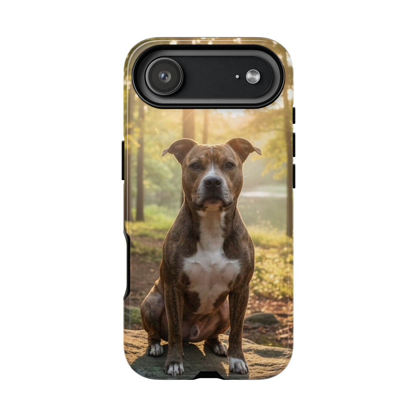 Pitbull Portrait Phone Case | Dog Lover Tough Case, Sunset Forest