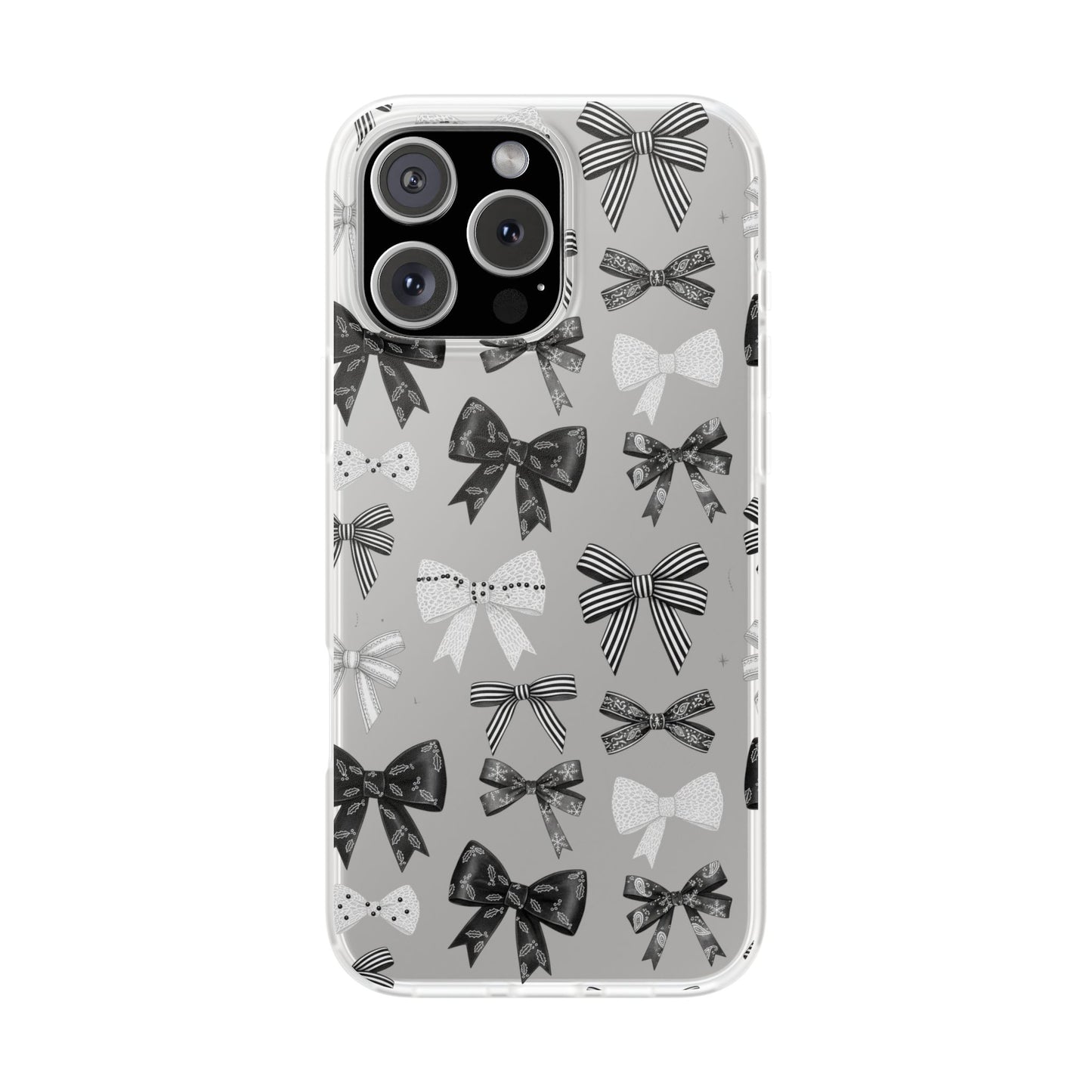 Black & White Bow Pattern Phone Case | Minimal Coquette Flexi Case