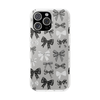 Black & White Bow Pattern Phone Case | Minimal Coquette Flexi Case