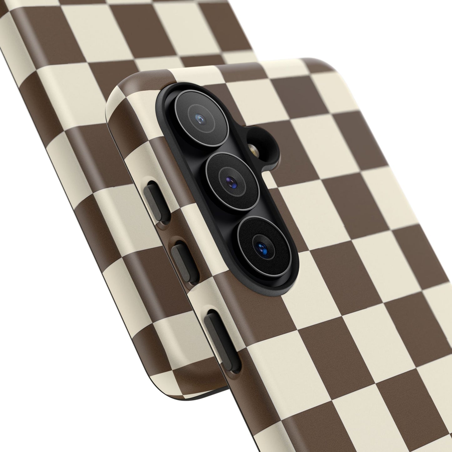 Mocha Checkerboard Phone Case | Neutral Aesthetic Checkered iPhone & Samsung Tough Case