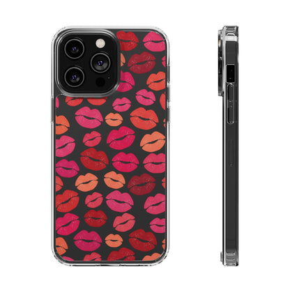 Kiss Print Clear Phone Case | Red Lip Pattern Impact-Resistant Case