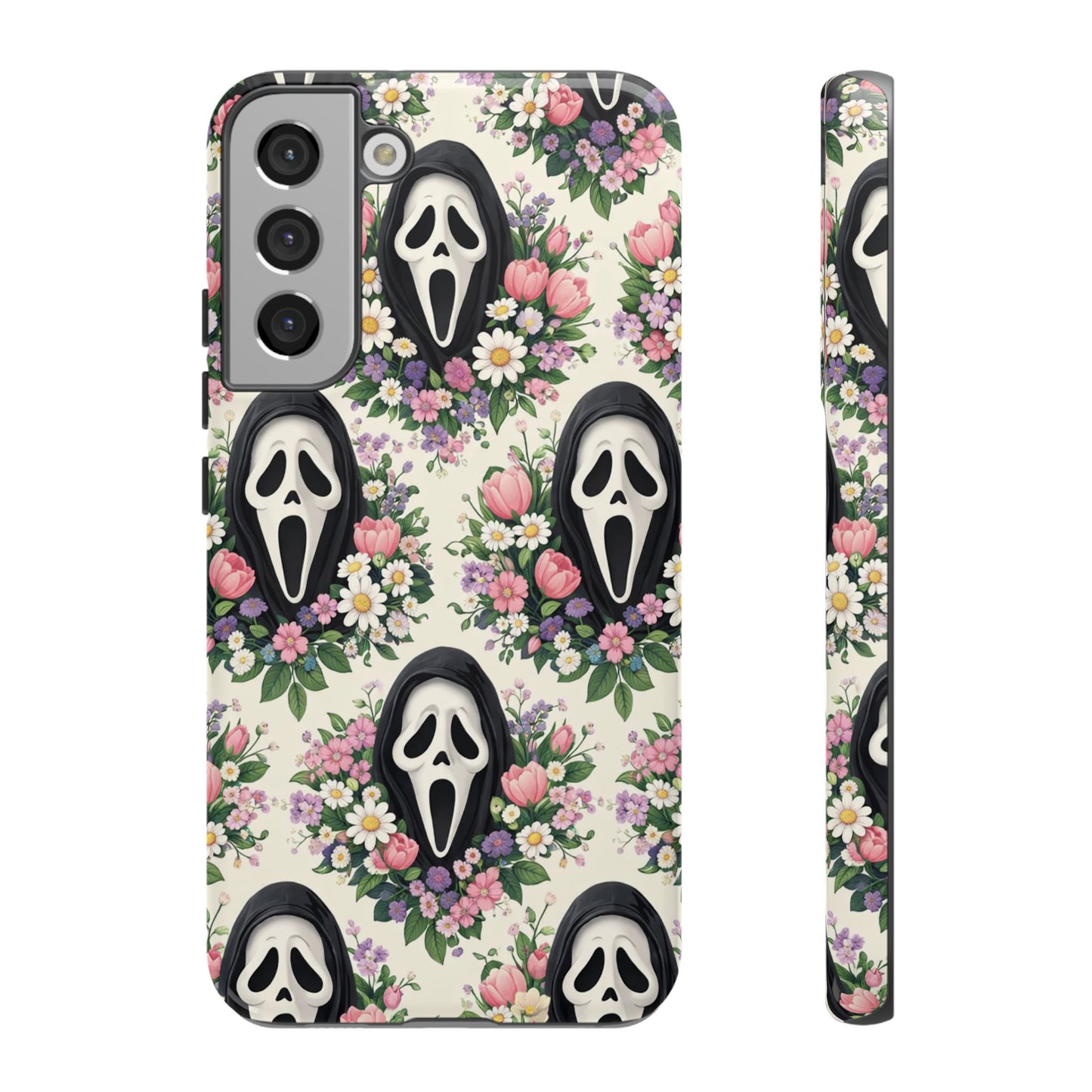 Floral Ghost Face Aesthetic Phone Case – Cute Spooky Tough Cover