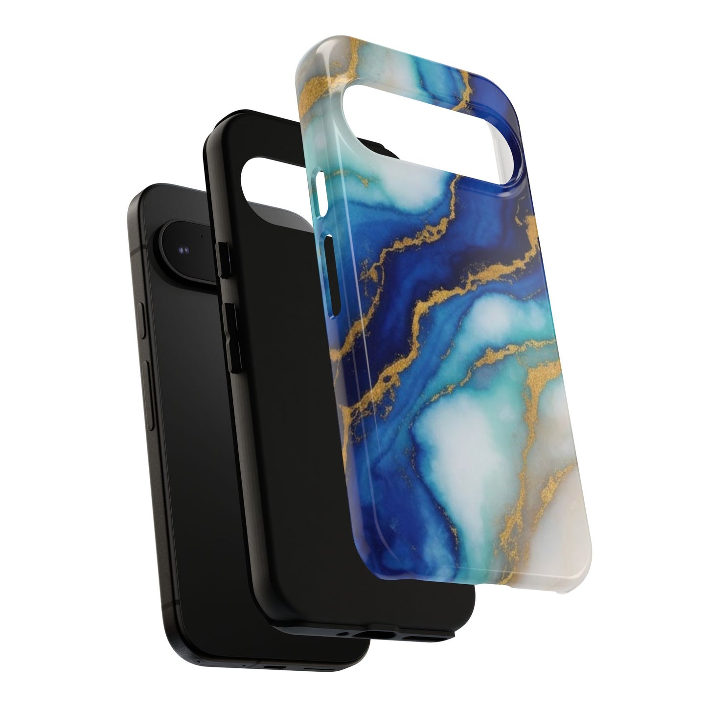 Blue & Gold Marble Phone Case – Luxury Resin Art Tough Case (iPhone, Samsung, Pixel)