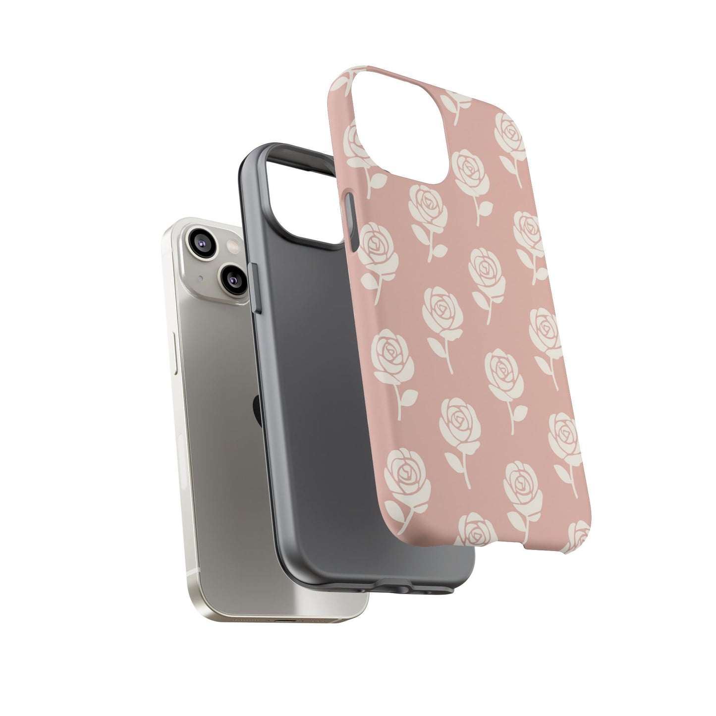 White Rose Pattern Tough Phone Case | Elegant Floral Aesthetic Case for Iphone, Samsung Galaxy and Pixel