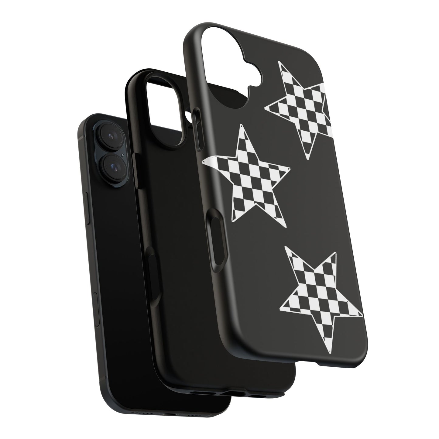 Checkered Star Tough Phone Case – Black Retro Graphic Protective Cover for Iphone, Samsung Galaxy and Pixel