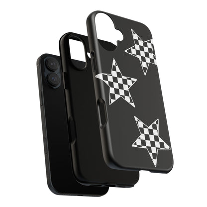 Checkered Star Tough Phone Case – Black Retro Graphic Protective Cover for Iphone, Samsung Galaxy and Pixel