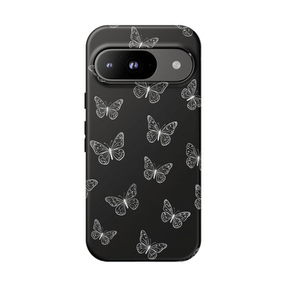 White Butterfly Pattern Phone Case – Dark Aesthetic Monochrome Tough Cover