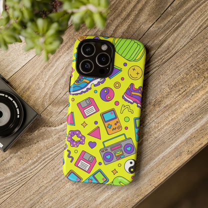 90s Retro Neon Phone Case – Y2K Nostalgia Colorful Icons Tough Protective Case
