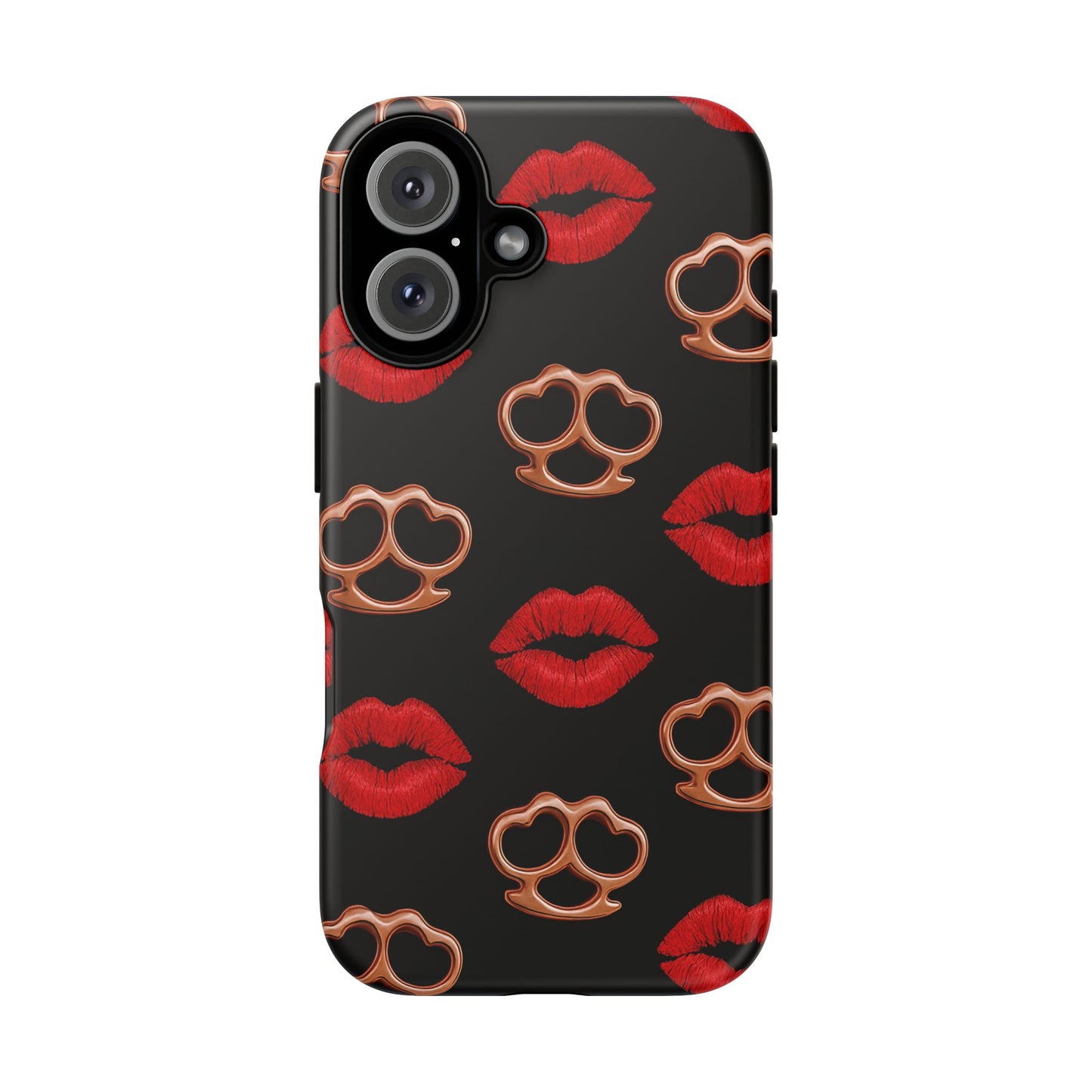 Red Lipstick & Knuckle Duster Phone Case | Bold Kiss Print Tough Protective Cover for Iphone, Samsung Galaxy and Pixel