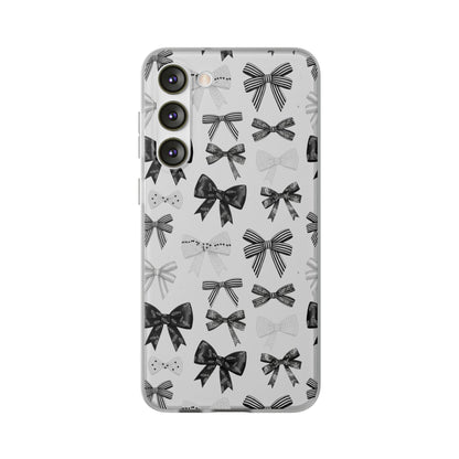 Black & White Bow Pattern Phone Case | Minimal Coquette Flexi Case