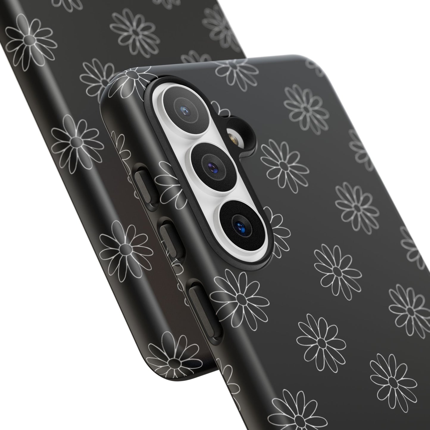 Black Daisy Floral Phone Case – Slim Protective Tough Case for Iphone, Samsung Galaxy and Pixel
