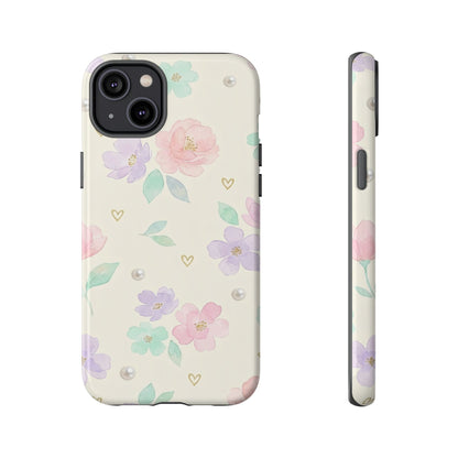 Pastel Floral Phone Case – Coquette Watercolor Flower Hearts Tough Case (iPhone, Samsung, Pixel)