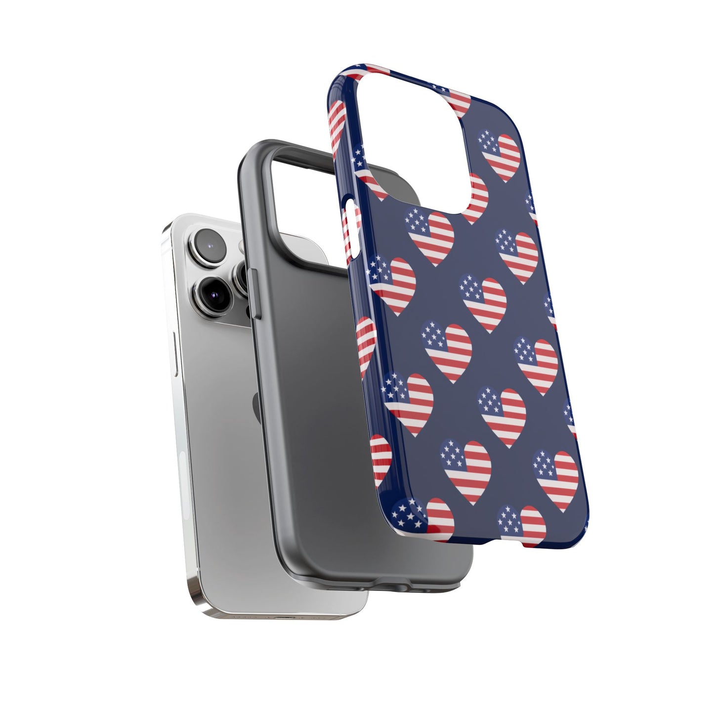 Patriotic American Flag Heart Phone Case – Tough Shockproof, USA Stars & Stripes for Iphone, Samsung Galaxy and Pixel
