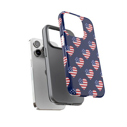 Patriotic American Flag Heart Phone Case – Tough Shockproof, USA Stars & Stripes for Iphone, Samsung Galaxy and Pixel