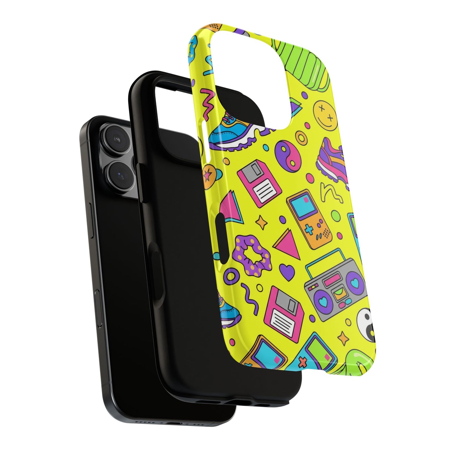 90s Retro Neon Phone Case – Y2K Nostalgia Colorful Icons Tough Protective Case