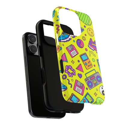 90s Retro Neon Phone Case – Y2K Nostalgia Colorful Icons Tough Protective Case