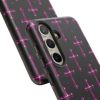 Neon Pink Cross Pattern Phone Case | Tough Protective Case for Iphone, Samsung Galaxy and Pixel