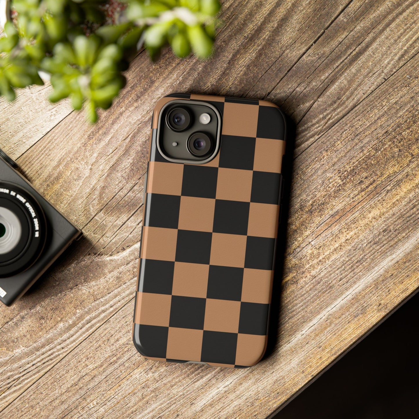 Brown Checkered Phone Case | Aesthetic Checkerboard iPhone & Samsung Tough Case