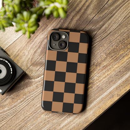 Brown Checkered Phone Case | Aesthetic Checkerboard iPhone & Samsung Tough Case