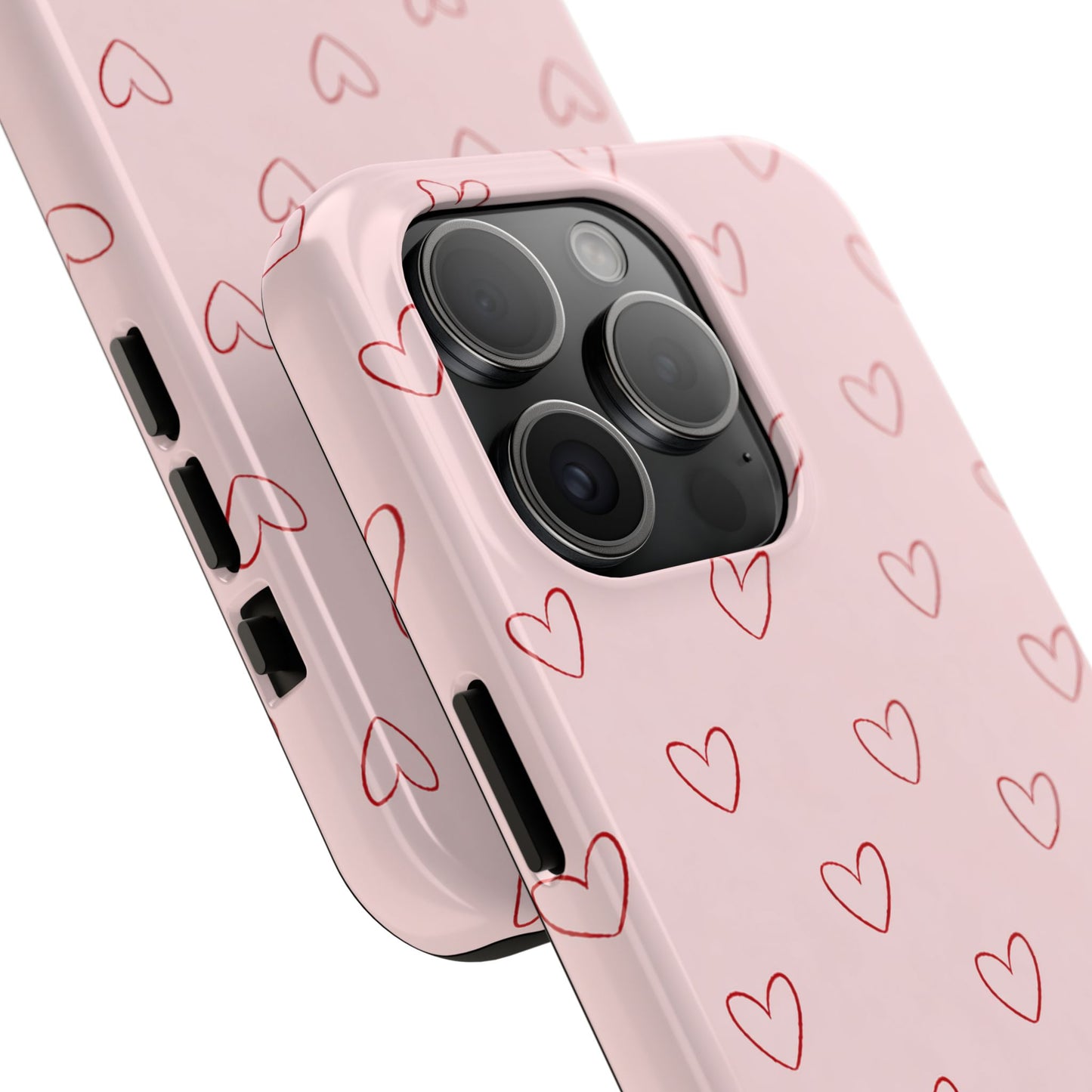 Pink Doodle Hearts Phone Case | Minimal Cute Heart Pattern Tough Case