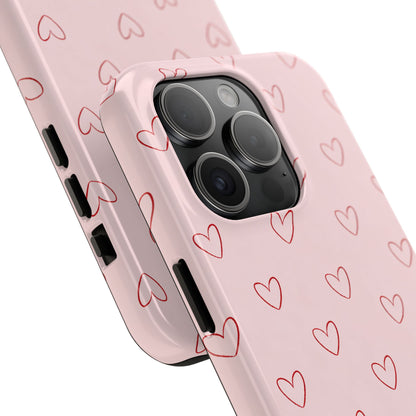 Pink Doodle Hearts Phone Case | Minimal Cute Heart Pattern Tough Case