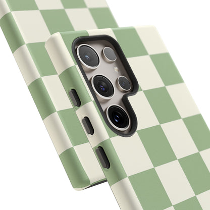 Sage Green Checkerboard Phone Case | Minimal Aesthetic Checkered iPhone & Samsung Tough Case