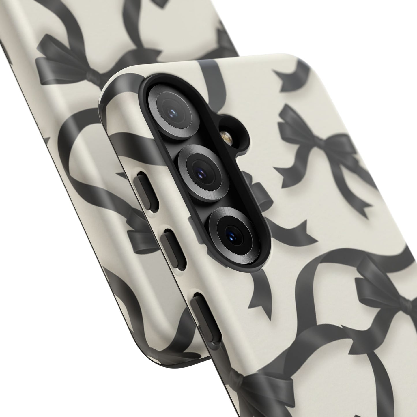 Black Ribbon Bow Phone Case, Minimal Bow Pattern Tough Protective Case