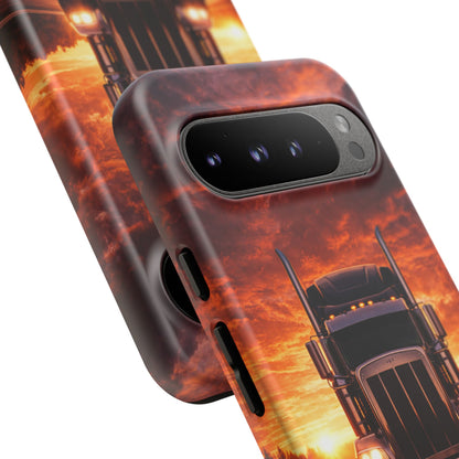 Big Rig Truck Phone Case Sunset Highway Semi Truck iPhone Samsung Cover
