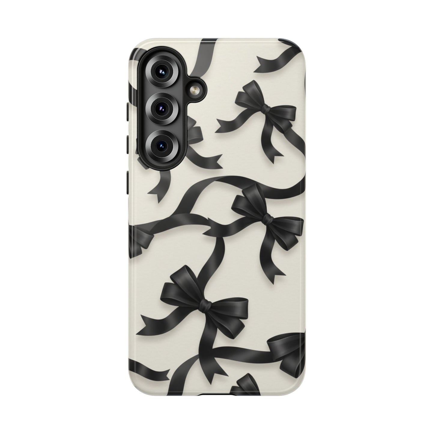 Black Ribbon Bow Phone Case, Minimal Bow Pattern Tough Protective Case