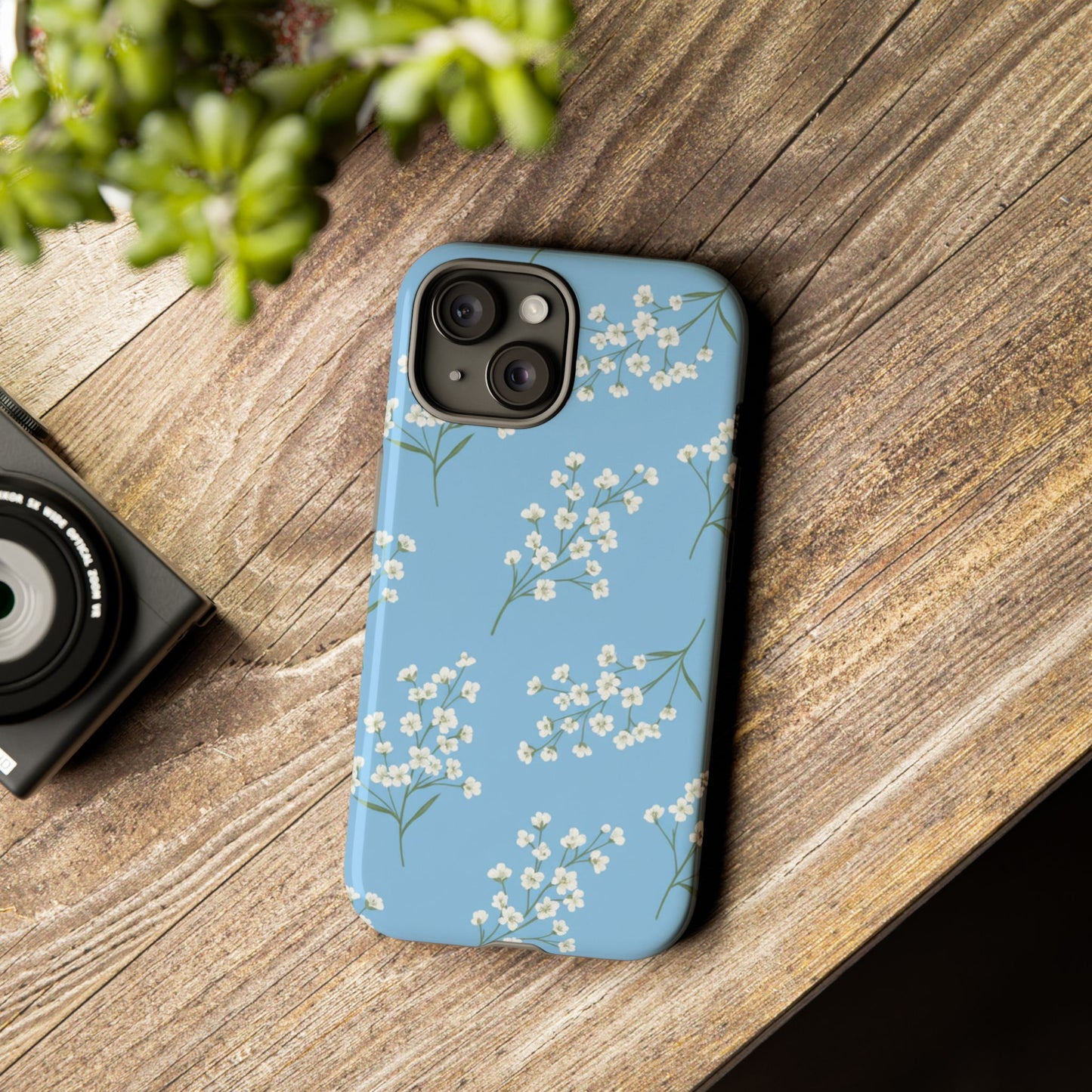 Baby’s Breath Floral Phone Case – Blue Minimal Flower Aesthetic Tough Case